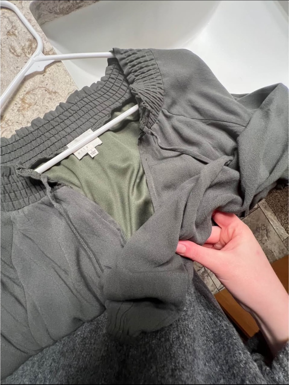 Women's Olive Green Smocked Waist Dress
